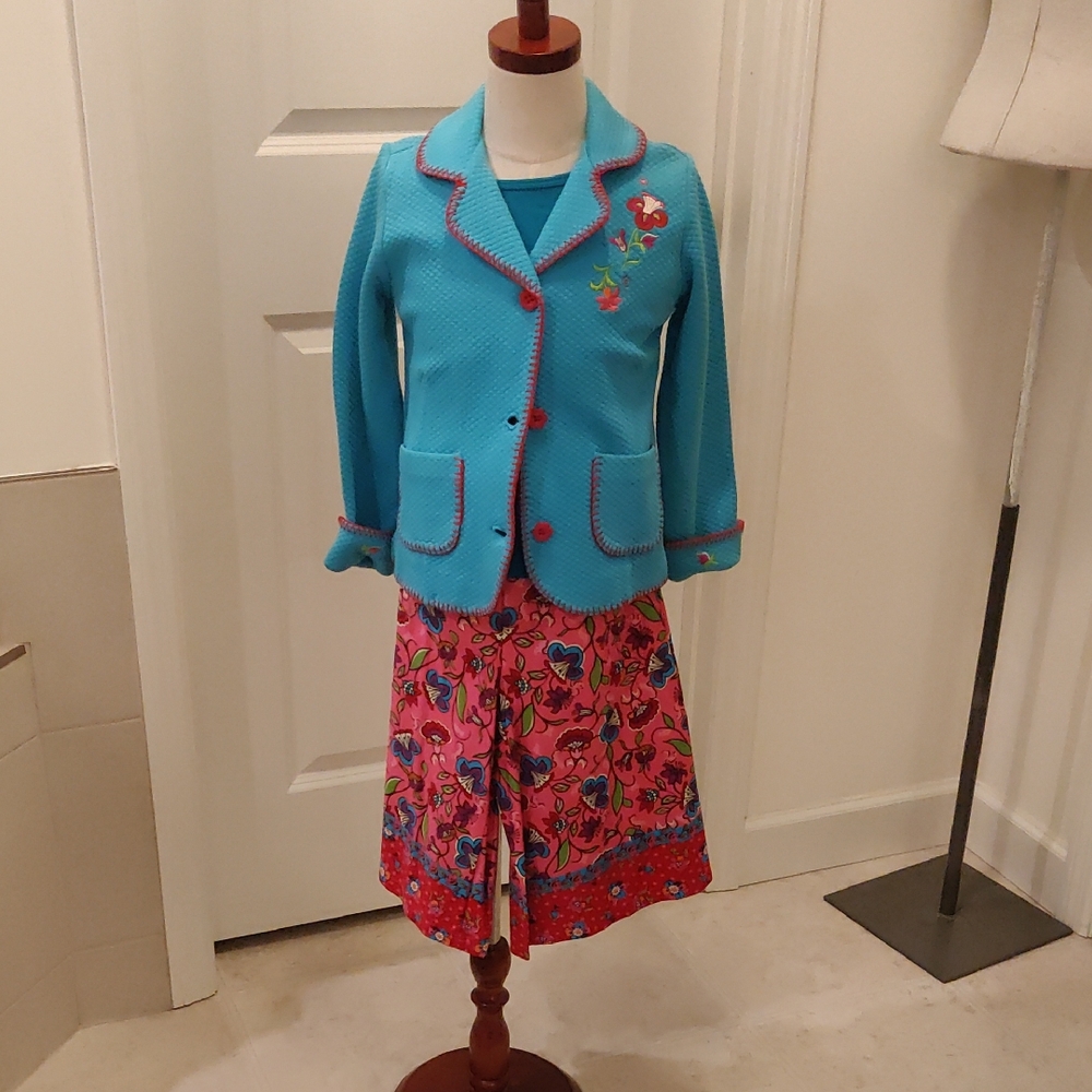 New!3 PC Hanna Andersson Colorful Blazer T Shirt Wide-Leg Pants Set Y2K Vintage